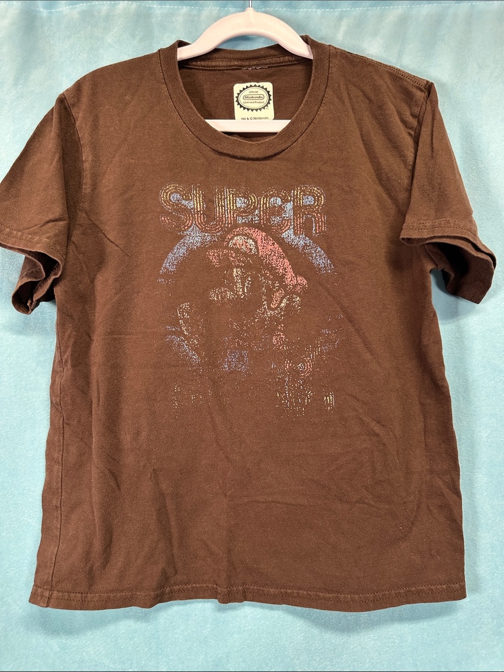 Nintendo Brown Super Mario Short Sleeve Tee- Vintage Distressed image